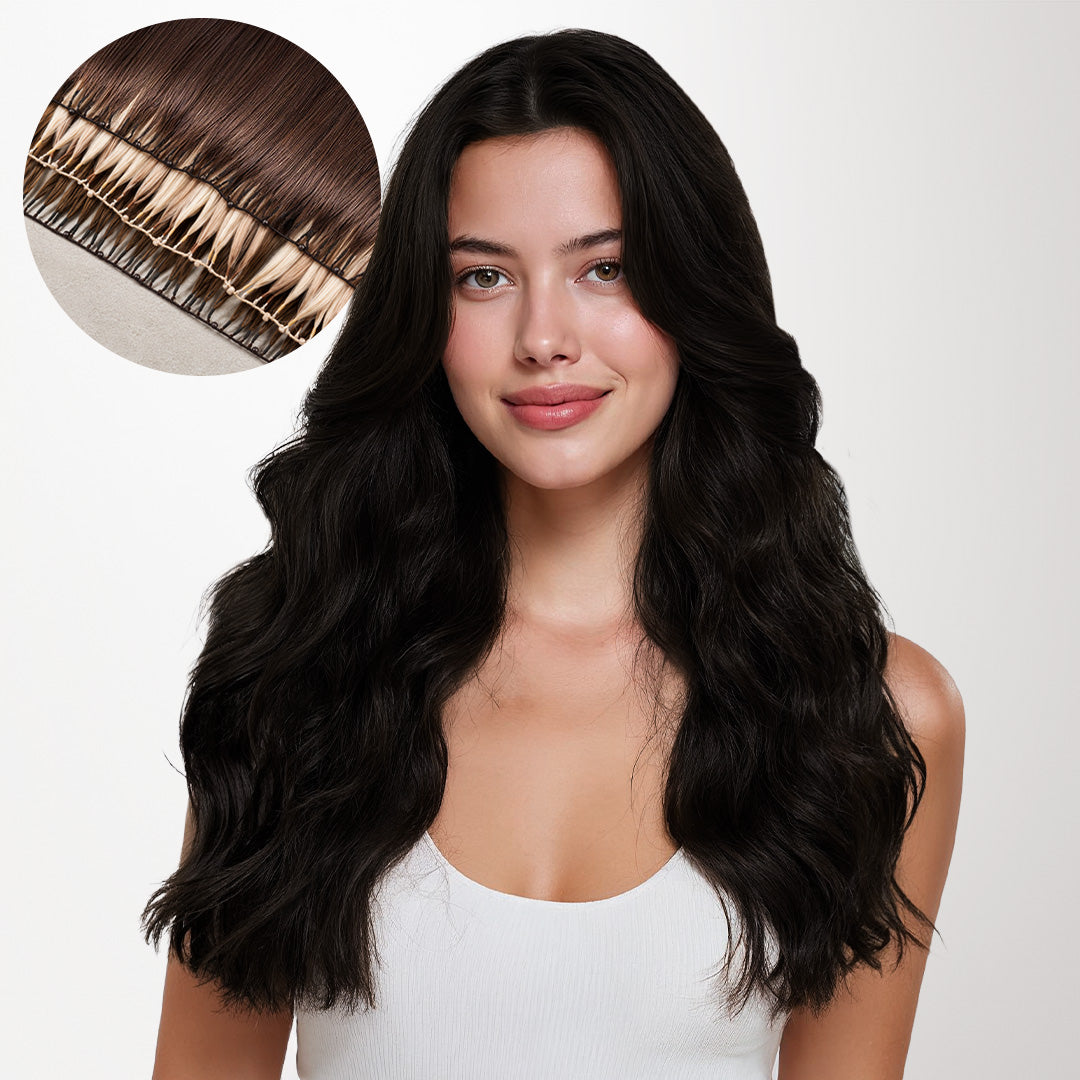  Natural Black (1B) Feather Weft Hair Extension (50g-120g)_100% Remy Human Hair extensions and accessories.