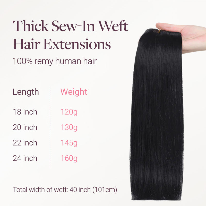Jet Black (1) Thick Sew-In Weft Hair Extensions (120g-160g  display picture 1