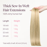 Light Blonde Highlights (16/22A) Thick Sew-In Weft Hair Extensions (120g-160g)