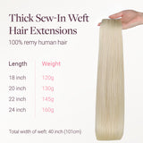 Platinum Blonde (60A) Thick Sew-In Weft Hair Extensions (120g-160g)