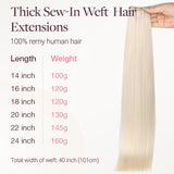 Pure Platinum Blonde (1000) Thick Sew-In Weft Hair Extensions (100g-160g)