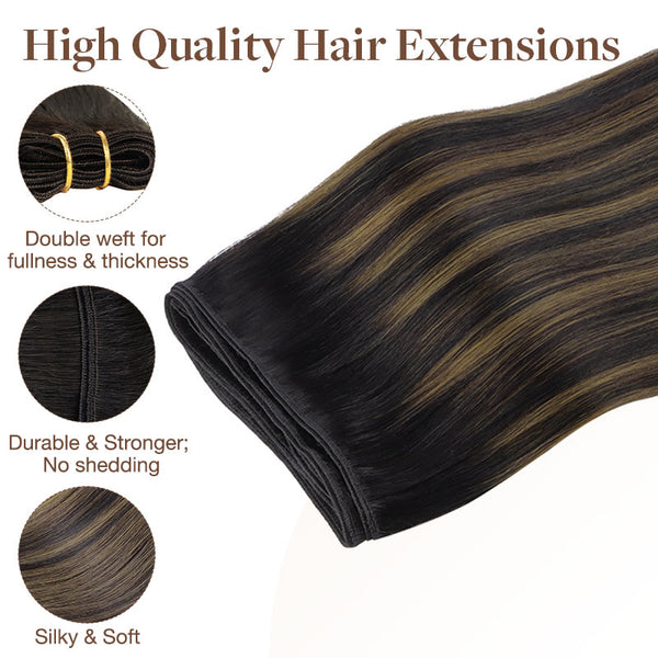 Goo Goo Hair Weft Hair Extensions Human Hair, 14-22 Hair Extensions Sew in, Natural Black Balayage (1B/6/1B) / 22