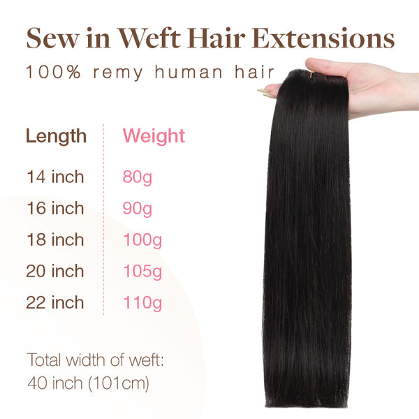 NATURAL BLACK (1B) Sew in Weft Hair Extensions