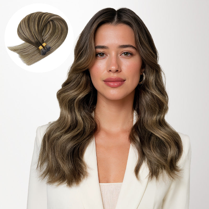 Caramel Blonde Balayage (4/27/4) I-Tip Hair Extensions 50g