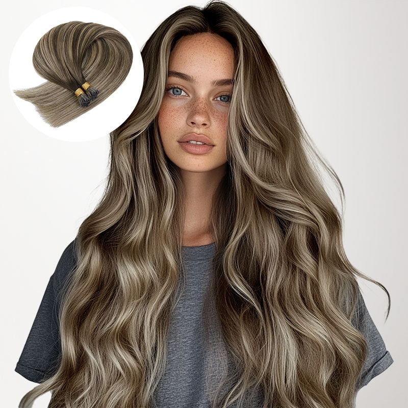 Honey Blonde Balayage (4/26/4) I-Tip Hair Extensions 50g