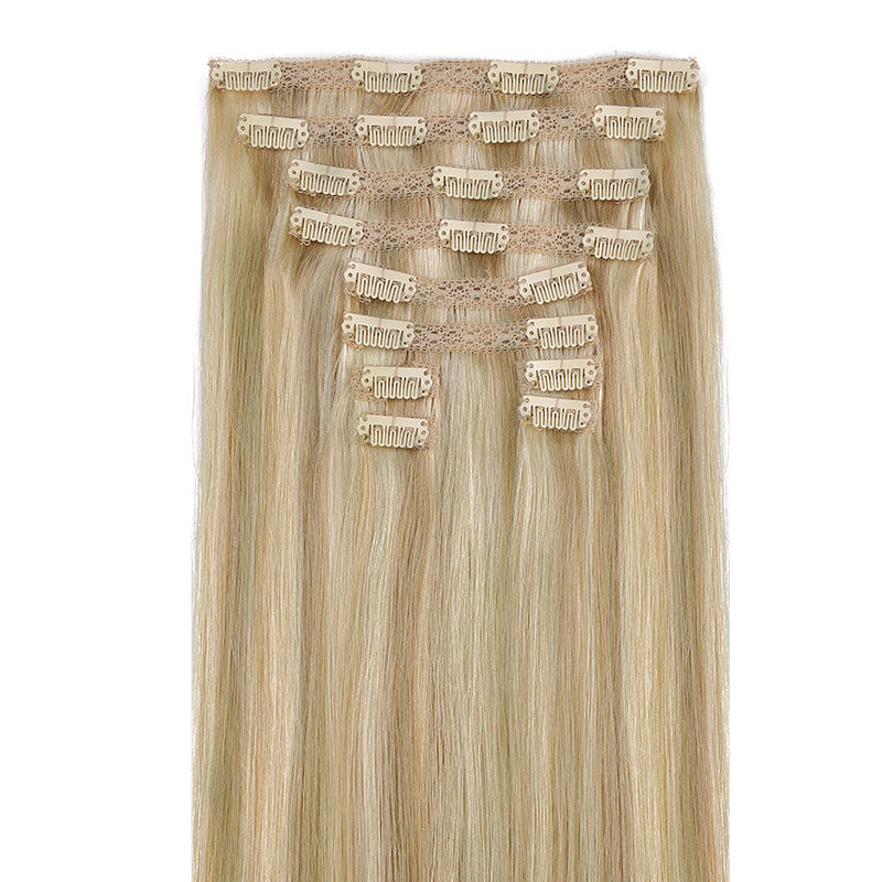 Light Blonde Highlights (16/22A) Double Drawn Clip in 160g [Clearance] – 100% Remy Human Hair.