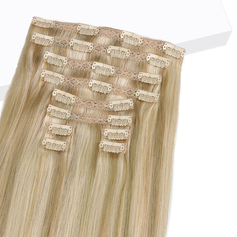 Light Blonde Highlights (16/22A) Double Drawn Clip in 160g [Clearance] – 100% Remy Human Hair.